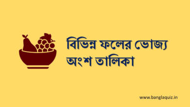 বিভিন্ন ফলের ভোজ্য অংশ তালিকা