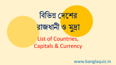 বিভিন্ন দেশের রাজধানী ও মুদ্রা