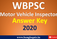 WBPSC Motor Vehicle Inspector(MVI) Exam Answer key