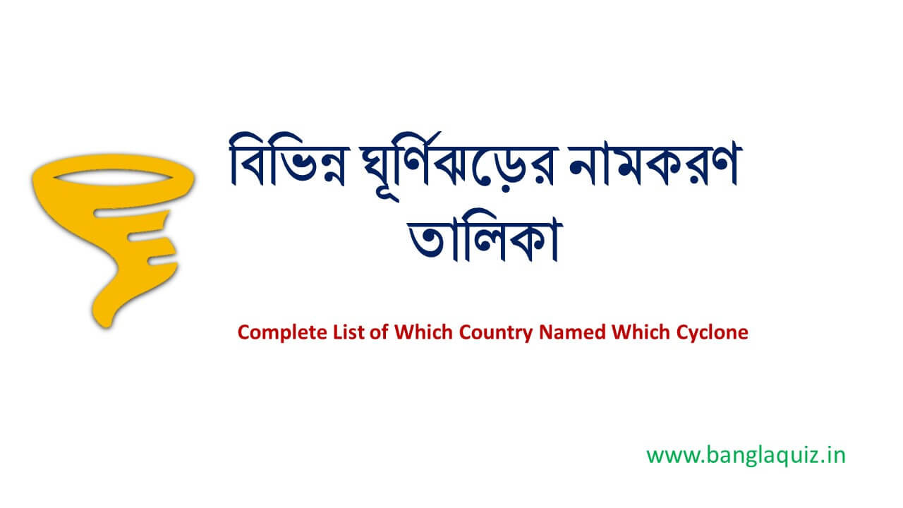 বিভিন্ন ঘূর্ণিঝড়ের নামকরণ তালিকা