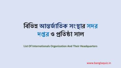 বিভিন্ন আন্তর্জাতিক সংস্থার সদর দপ্তর ও