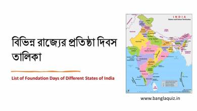 বিভিন্ন রাজ্যের প্রতিষ্ঠা দিবস তালিকা