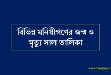 বিভিন্ন মনিষীগণের জন্ম ও মৃত্যু সাল তালিকা